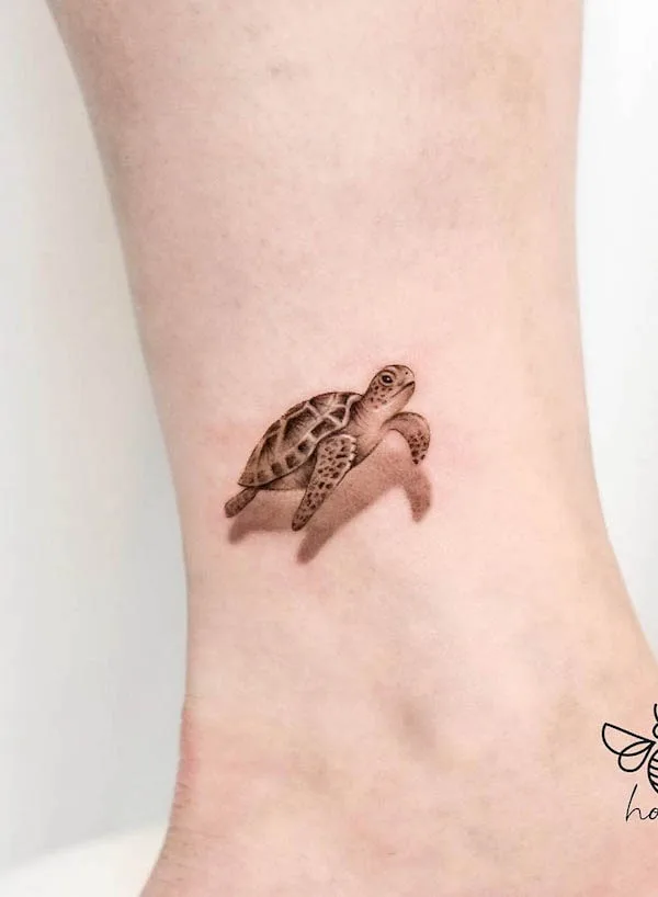 Tatuaje de tortuga de realismo negro y gris por @_hony_tattoo