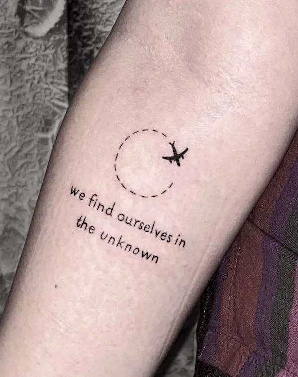 Plane and quote tattoo by @kalakaarshaggy