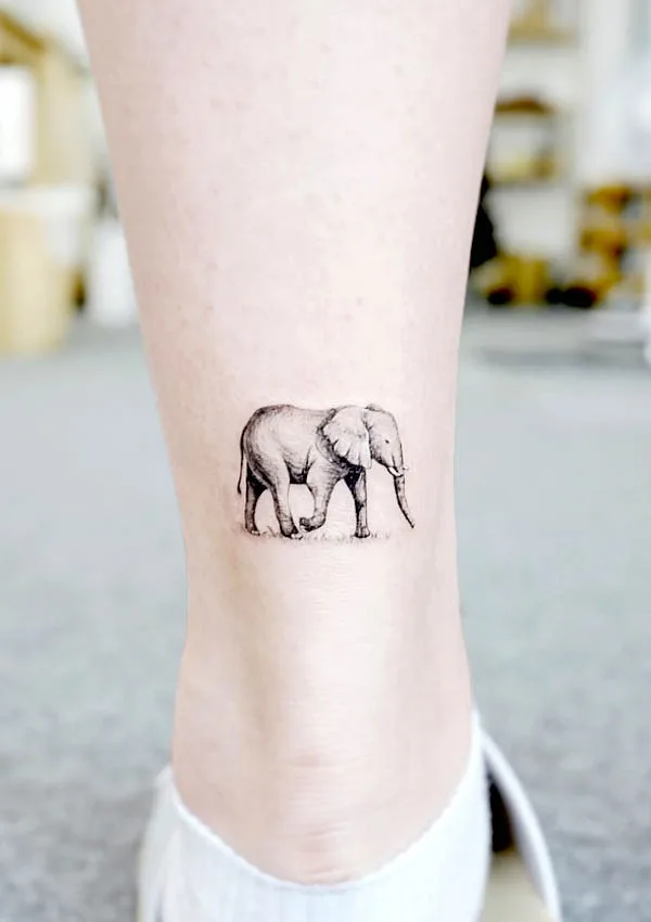 Pequeño elefante realista sobre el talón por @tattooist_banul